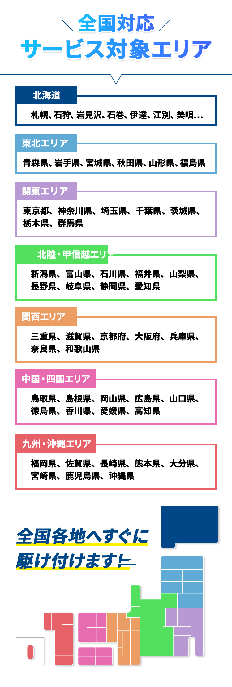 全国対応 サービス対象エリア